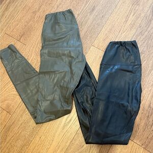 Wilfred Free Aritizia Stylish Black and Olive Faux Leather Leggings